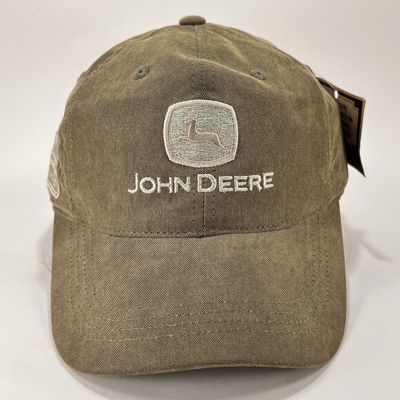 John Deere Strap Back Cap Hat Olive Green Baseball Outdoor Equipment Logo Mens - Picture 1 of 15